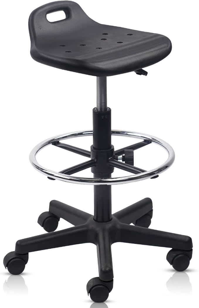 Adjustable Height Drafting Rolling Stool with Foot Rest Breathable Seat Cushion Swivel Chair, Multi-Purpose Work Stools for Nail Salon Office Bar Lab Counter Barber Kitchen Shop Black, 1PK