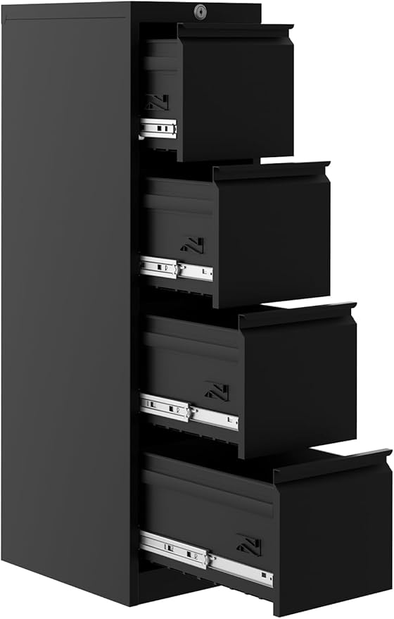 GarveeHome 4-Drawer File Cabinet with Lock - Heavy Duty Metal Filing Cabinet for Letter/Legal/A4/F4 Documents - Vertical Storage for Home Office, Black