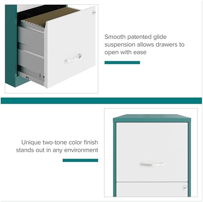 Pemberly Row 18" 2-Drawer Modern Metal File Cabinet in Teal/White