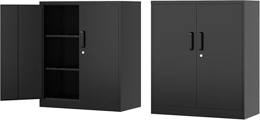 Metal Storage Cabinet-36” Tall Steel File Cabinets with Lockable Doors and Adjustable Shelves-Black Steel Storage Cabinet for Home, School, Office, Garage