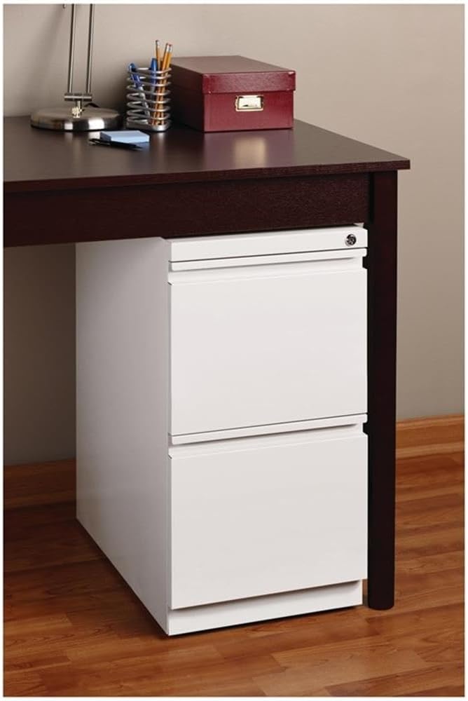 Pemberly Row 2 Drawers 27.75" Vertical White Metal Filing Cabinet Lockable Pre-Assembled Stationary Letter Size for Home, Office