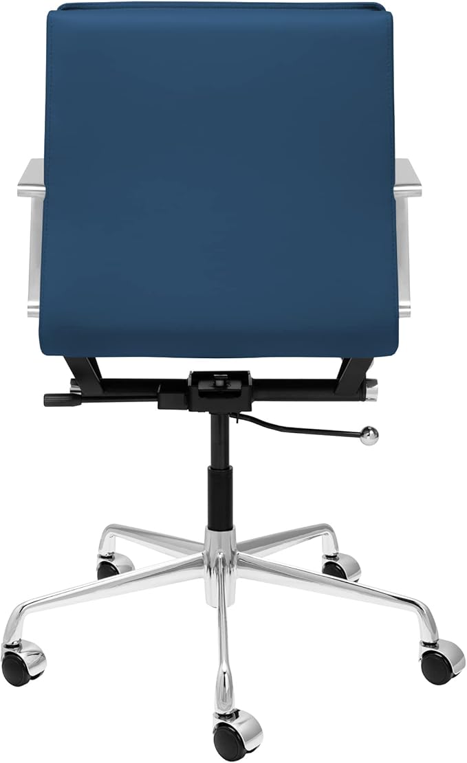 Laura Davidson Furniture Lexi II Padded Office Chair - Mid Back Desk Chair with Arm Rest, Swivel & Cushion Availability, Made of Faux Leather, Blue, Computer Chair