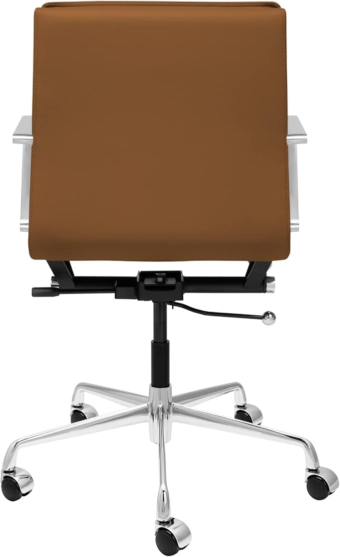 Laura Davidson Furniture Lexi II Padded Office Chair - Mid Back Desk Chair with Arm Rest, Swivel & Cushion Availability, Made of Faux Leather, Brown, Computer Chair