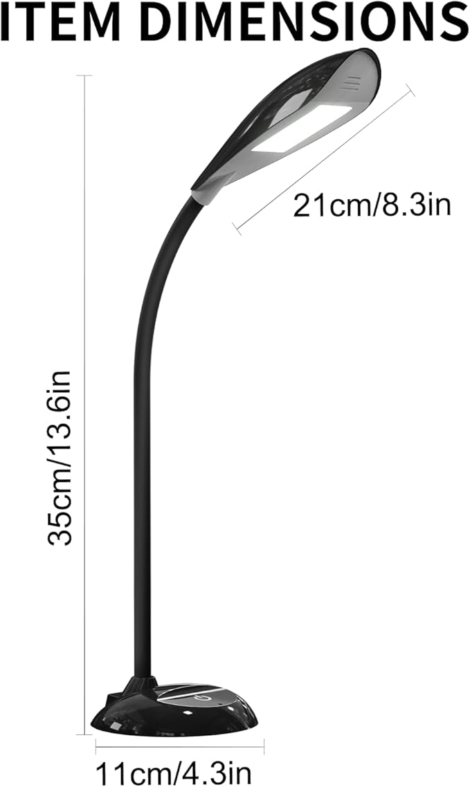 Desk Lamp, LED Eye-Caring Table Lamp, Study Lamps with Flexible Goose Neck for Bedroom, Eye-Caring Light, 3 Brightness 360° Rotation Touch Table Gooseneck Lamp, Bright for Bedroom, Study, Home Office