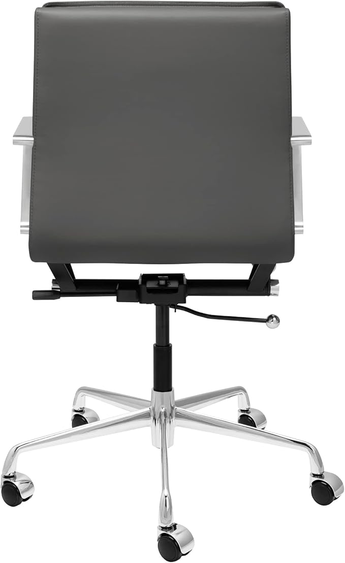 Laura Davidson Furniture Lexi II Padded Office Chair - Mid Back Desk Chair with Aluminum Arm Rest, Swivel & Cushion Availability, Made of Faux Leather, Dark Grey, Computer Chair