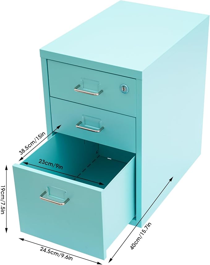 3 Drawers Rolling File Cabinet, Metal Filing Cabinets with Lock, 18.3 inch H Vertical Filing Cabinet Under Desk for Home Office, Heavy Duty Metal Storage Cabinet for A4/Letter/Legal Size File