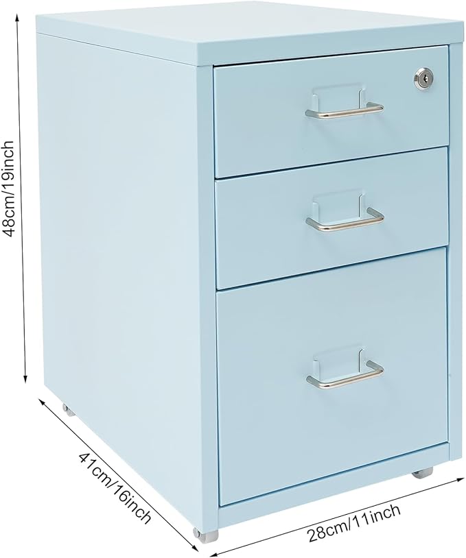 3 Drawers Rolling File Cabinet, Metal Filing Cabinets with Lock, 18.3 inch H Vertical Filing Cabinet Under Desk for Home Office, Heavy Duty Metal Storage Cabinet for A4/Letter/Legal Size File