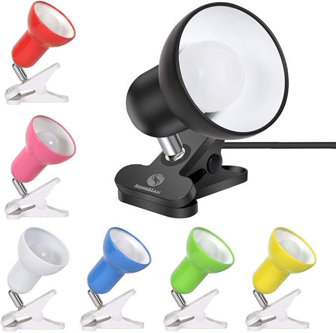 RONG&LAN Clip lamp,360° Rotation Clip on Lamp Portable Book Reading Light,Clamp on Desk/Table/Bunk Bed/Cupboard Home Lighting, (Desk lamp,Seven Colors for Your Choice) (Blue)