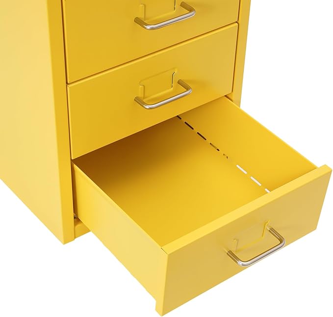 TFCFL Mobile File Cabinet 6 Drawer Vertical File Cabinet with Wheels Metal File Cabinet with Lock for Home Office, 11" D x 16" W x 27" H (Yellow)