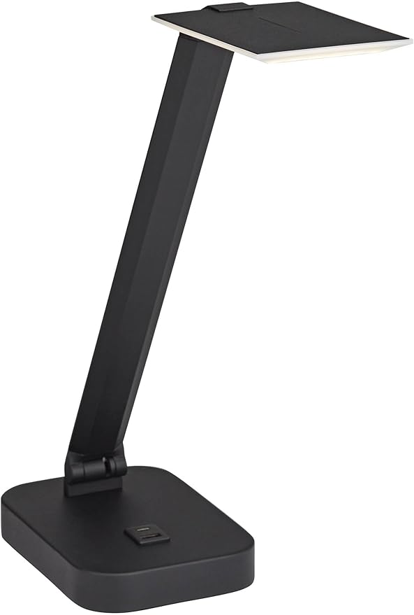 Possini Euro Design Rayven 22" High Single Modern Metal Desk Lamp Adjustable Height LED USB Port Black Finish Family Office Living Room Charging Bedroom Bedside Nightstand House Reading