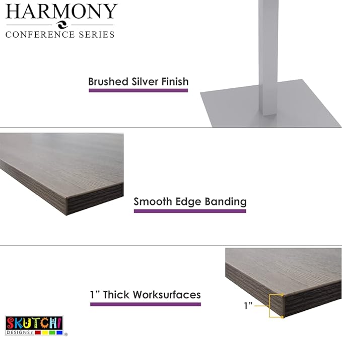 10-Person Boat Shaped Modular Conference Table With Rotating Power Unit | Harmony Series | 10' Meeting Room Table | Scratch-Resistant Laminate | Square Metal Bases & White Cypress