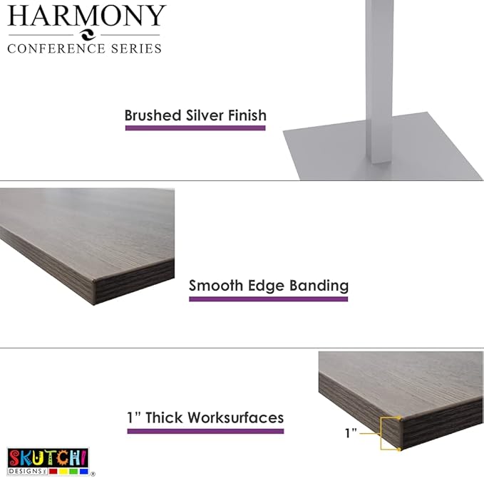 10-Person Boat Shaped Modular Conference Table With Rotating Power Unit | Harmony Series | 10' Meeting Room Table | Scratch-Resistant Laminate | Square Metal Bases & Natural Eucalyptus