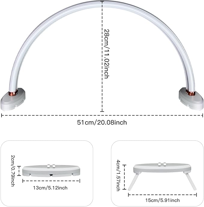 Half Moon Light for Nail Desk,20 inch Half Moon Lamp,Portable Ring Light for Eyelash Extensions,Suitable for Nail Beauty Crafts Sculpture,Brightness Adjustable