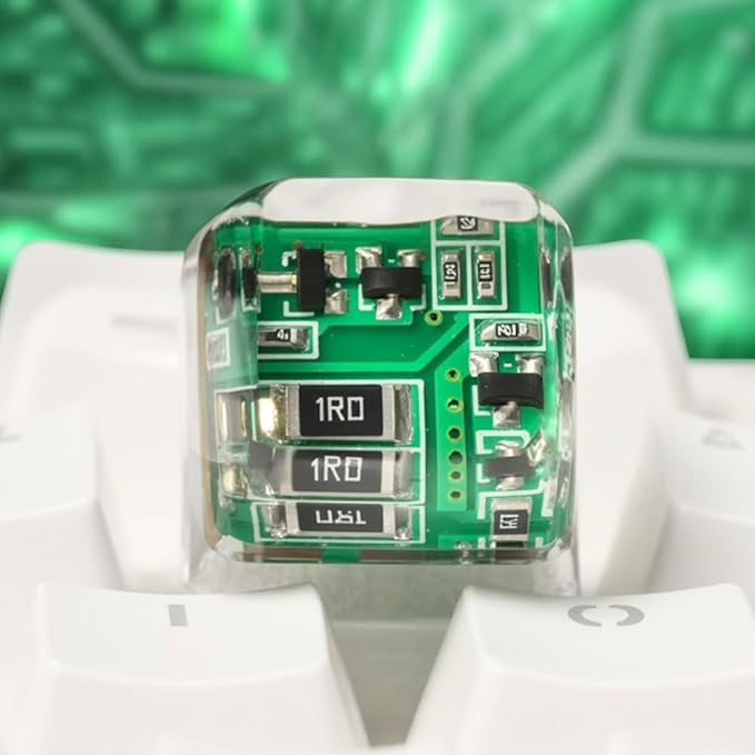 Green Circuit Board Artisan Keycap R1 SA Profile Custom Keycaps 1U ESC Handmade Gaming Resin Key Cap Cherry MX Switch Compatible Mechanical Keyboard Tech Lover Gift