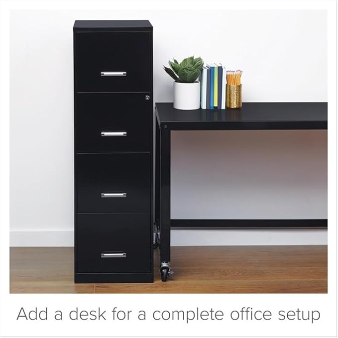 Pemberly Row 4 Drawers 46.38" Vertical Black Metal Filing Cabinet Lockable Pre-Assembled Stationary Letter Size for Home, Office