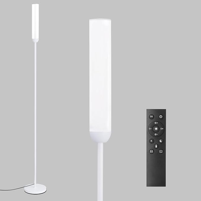 LED Floor Lamp with Remote Control, 65" Standing lamp with Stepless Adjustable 3000K-6500K Colors & 5%-100% Brightness, Foot Switch(White)
