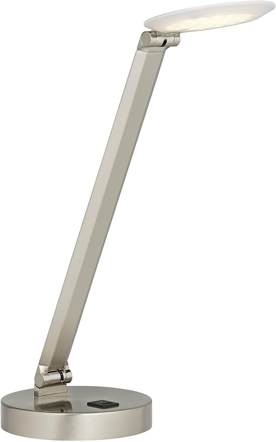 Possini Euro Design Kobie 21 3/4" High Single Modern Metal Desk Lamp Adjustable Height LED USB Port Silver Nickel Finish Family Office Living Room Charging Bedroom Bedside Nightstand House