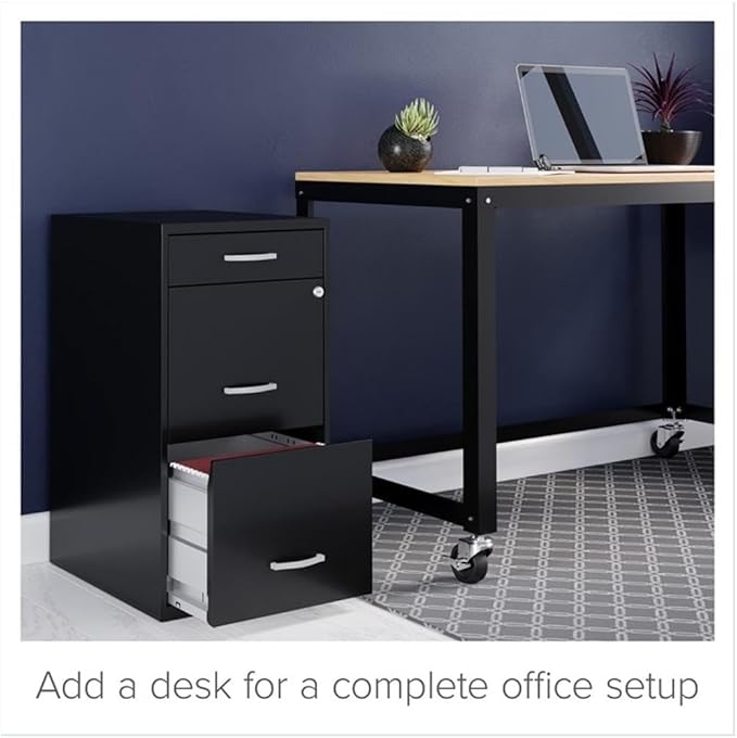 Pemberly Row 18" 3-Drawer Modern Metal Organizer File Cabinet in Black