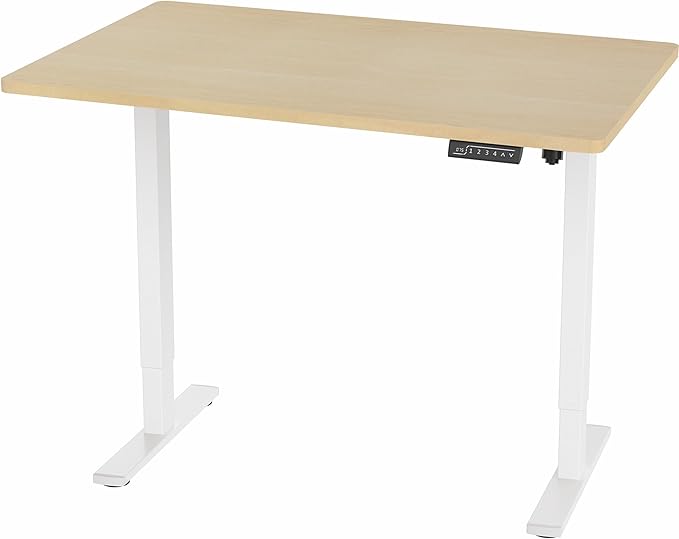 VIVO Electric 48 x 30 in Standing Desk, Memory Height Adjustment, 1B Series, One-Piece Light Wood Top, White Frame, DESK-KIT-1W5C