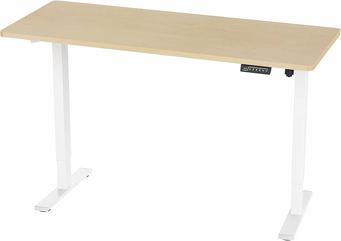 VIVO Electric 60 x 24 in Standing Desk, Memory Height Adjustment, 1B Series, One-Piece Light Wood Top, White Frame, DESK-KIT-1W6C