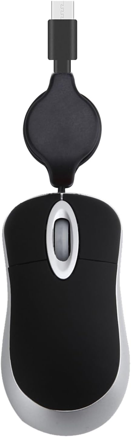 USB C Wired Mini Mouse,Small Mice with Retractable Cable for Travel,Kids,Gifts-Black
