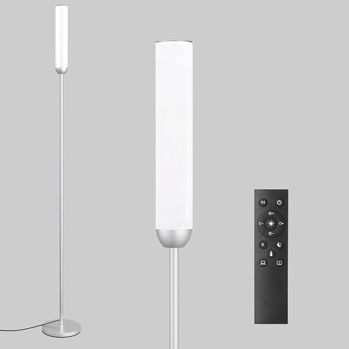 LED Floor Lamp with Remote Control, 65" Standing lamp with Stepless Adjustable 3000K-6500K Colors & 5%-100% Brightness, Foot Switch(Silver)