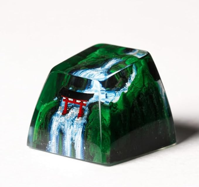 Red Torii Gate Artisan Keycap Japanese Shrine with Summer Waterfall R1 SA Profile Custom Keycaps 1U ESC Handmade Gaming Resin Key Cap Cherry MX Switch Compatible Mechanical Keyboard Japan Lover Gift