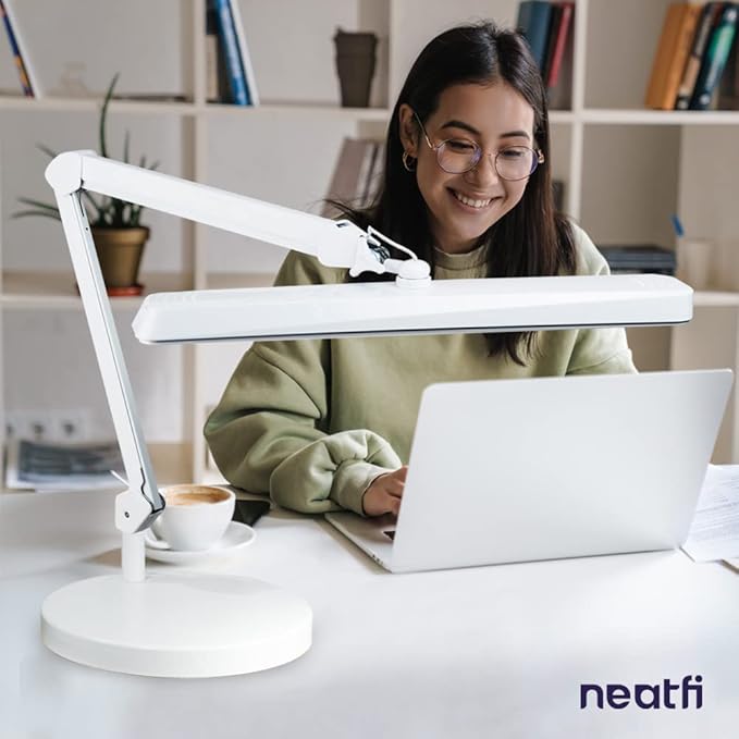 Neatfi XL 2,500 Lumens LED Task Lamp, 30W, 162 Pcs SMD LED, Dimmable, Eye-Caring, Desk Light for Home, Office (Non-CCT with Base, White)