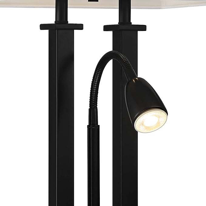 Possini Euro Design Deacon Modern Gooseneck Desk Lamp with USB Charging Port and Outlet 26" High LED Black Metal Oatmeal Linen Fabric Shade for Living Room Bedroom House Bedside Nightstand Office