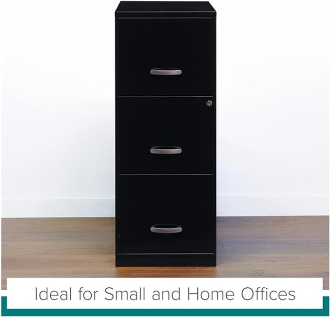 BOWERY HILL 3 Drawers 35.5" Vertical Black Metal Filing Cabinet Lockable Pre-Assembled Stationary Letter Size for Home, Office