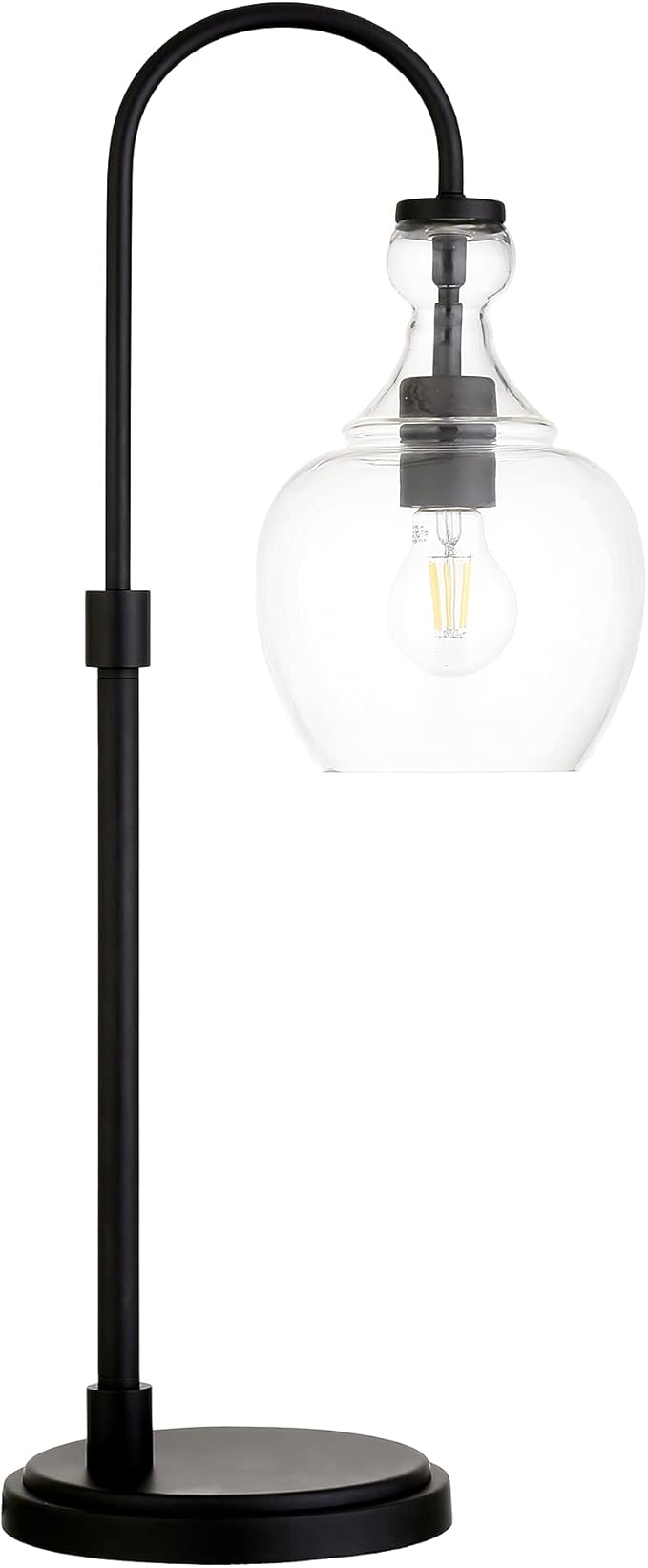 Henn&Hart 27" Tall Arc Table Lamp with Glass Shade in Blackened Bronze/Clear, Lamp, Desk Lamp for Home or Office