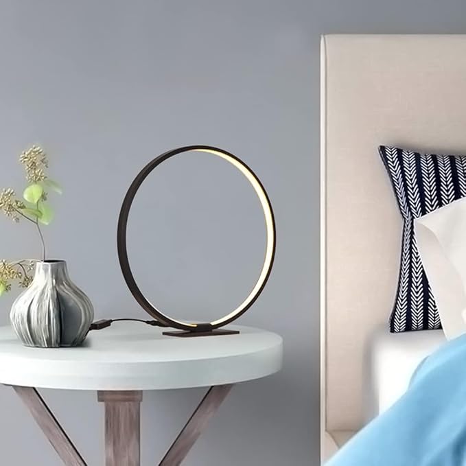 Modern Circle Table Lamp LED Warm Light Nightstand Lamp Black Bedroom Lamp with Dimmable Touch Control for Reading Bedroom and Office