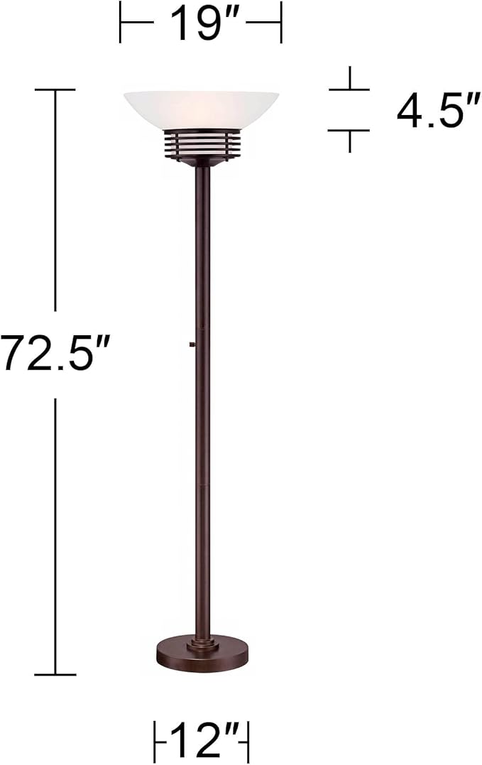 Possini Euro Design Light Blaster Modern Retro Torchiere Floor Lamp Standing 72.5" Tall Warm Bronze White Frosted Glass Bowl Shade Decor for Living Room Reading House Bedroom Home
