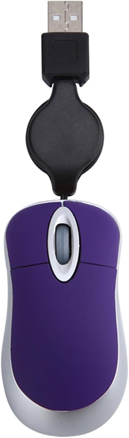 USB Wired Mini Mouse,Small Mice with Retractable Cable for Travel,Kids,Gifts-Purple