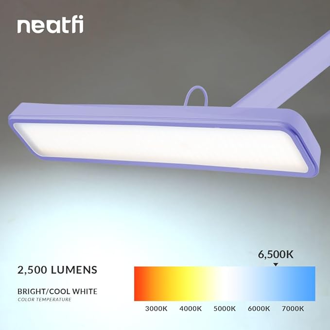 Neatfi XL 2,500 Lumens LED Task Lamp, 22 Inches Wide, 30W, 162 Pcs SMD LED, Eye-Caring, Desk Light with Clamp for Home, Office, and Study Room (Non-CCT, Lavender)