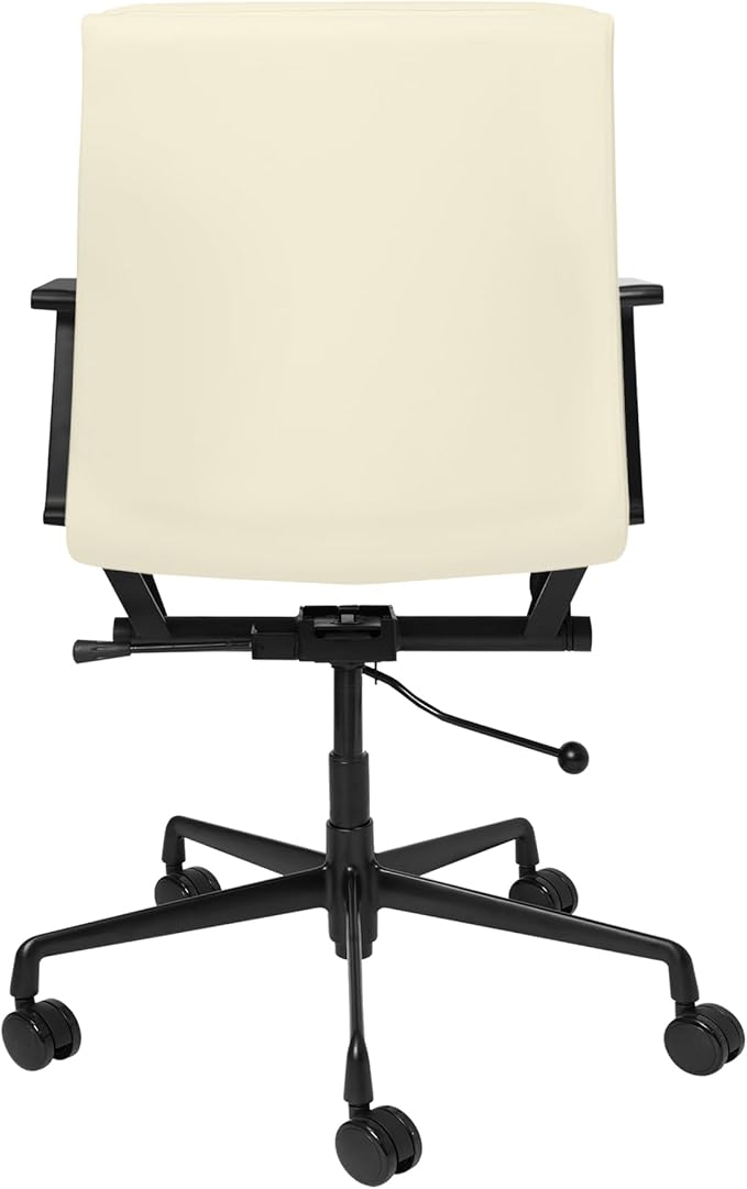 Laura Davidson Furniture SOHO II Ribbed Office Chair - Mid Back Desk Chair, Ergonomically Designed with Arm Rest & Swivel, Made of Faux Leather, Sand with Black Frame, Computer Chair