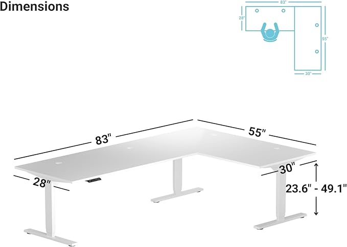 Progressive Desk Stand Up Height Adjustable Standing Desk - L Shaped 83" x 55" Corner Computer Rising Workstation Electric Table - Gray Frame, Roasted Walnut Top