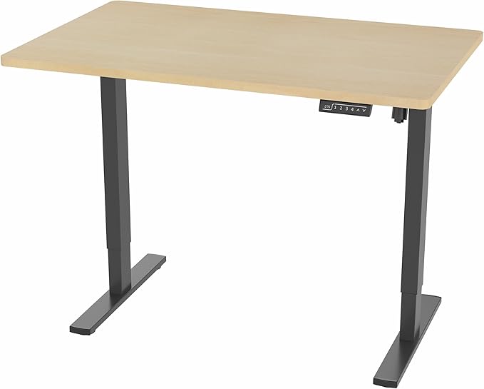 VIVO Electric 48 x 30 in Standing Desk, Memory Height Adjustment, 1B Series, One-Piece Light Wood Top, Black Frame, DESK-KIT-1B5C