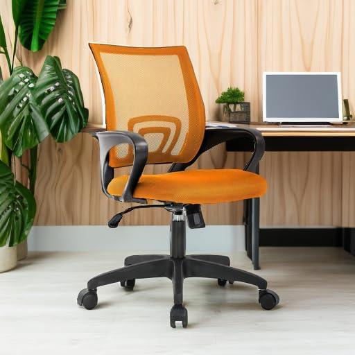 BestOffice | Ergonomic Office Chair | Mid-Back Swivel Desk Chair | Breathable Backrest & Lumbar Support | Adjustable Height | Sponge Seat | Rolling Wheels | Orange | for Adults & Women