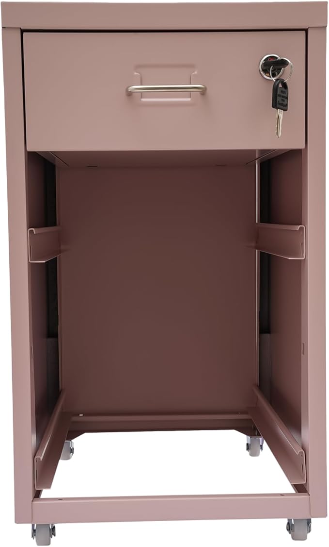 3 Drawer File Cabinet, Mobile Vertical Filing Cabinets with Lock and Wheels Organizer Cabinet for Home Office Files Storage (Pink)