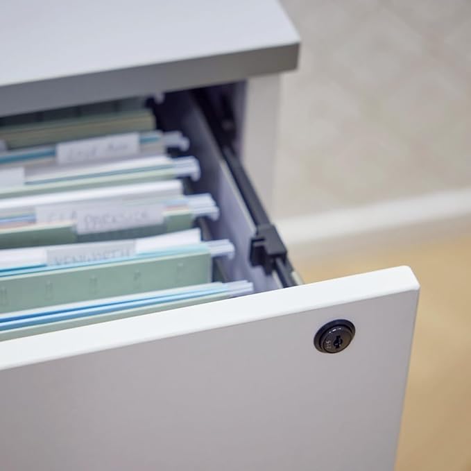 NBF Esquire Office Storage Cabinet and Lateral File - Laminate Storage Cabinet with Two Lockable Door and Adjustable Shelf - Lateral File Cabinet with 3 File Drawers - (32" W x 30" H, Gray)