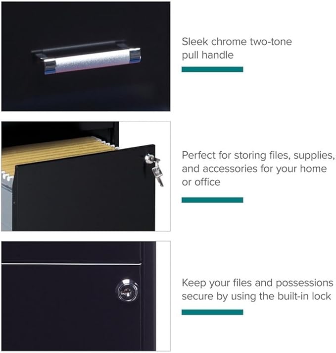 Pemberly Row 4 Drawers 46.38" Vertical Black Metal Filing Cabinet Lockable Pre-Assembled Stationary Letter Size for Home, Office