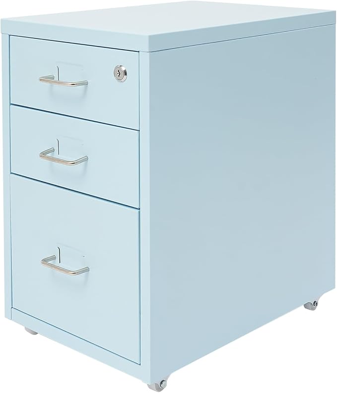 3 Drawers Rolling File Cabinet, Metal Filing Cabinets with Lock, 18.3 inch H Vertical Filing Cabinet Under Desk for Home Office, Heavy Duty Metal Storage Cabinet for A4/Letter/Legal Size File