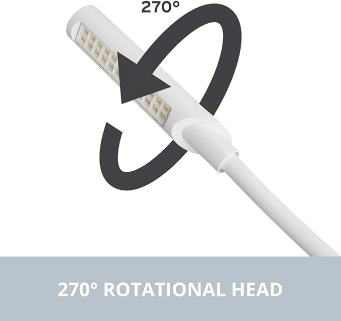 Reliable UberLight Flex 3100TL Task Light – LED Portable Desk Light with Clamp, USB Connection, 26.5” Flexible Gooseneck, 270° Rotational Head, 9 Light Settings, and up to 60,000 Hours of Use (White)