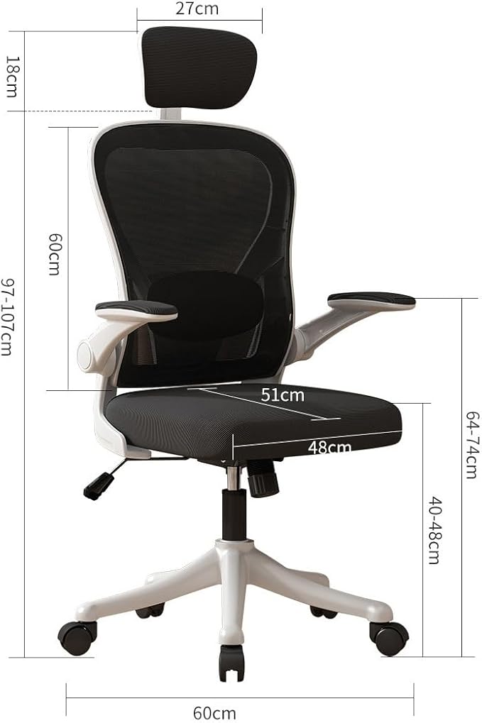 Comeon Office Chair, Branch Ergonomic Chair with Flip-up Armrests and Lumbar Support, Black Mesh Desk Chairs with 3D Armrests and Headrest Computer Chairs Comfy in Office Home (Black)