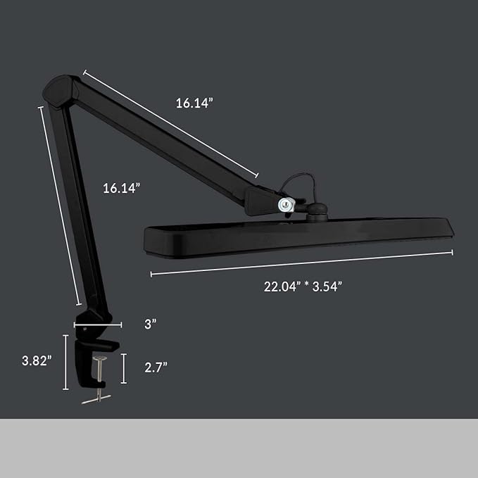 Neatfi XL 2,500 Lumens LED Task Lamp, 22 Inches Wide, 30W, 162 Pcs SMD LED, Eye-Caring, Desk Light with Clamp for Home, Office, and Study Room (Non-CCT, Black)
