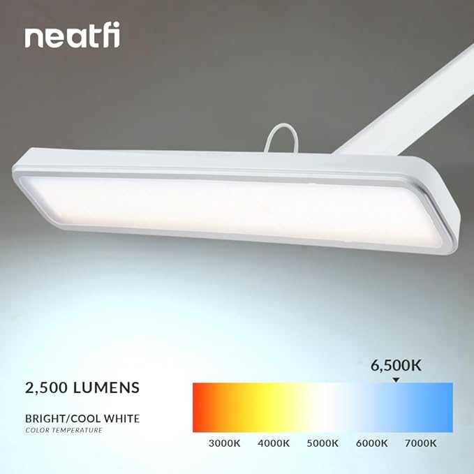 Neatfi XL 2,500 Lumens LED Task Lamp, 22 Inches Wide, 30W, 162 Pcs SMD LED, Eye-Caring, Desk Light with Clamp for Home, Office, and Study Room (Non-CCT, White)