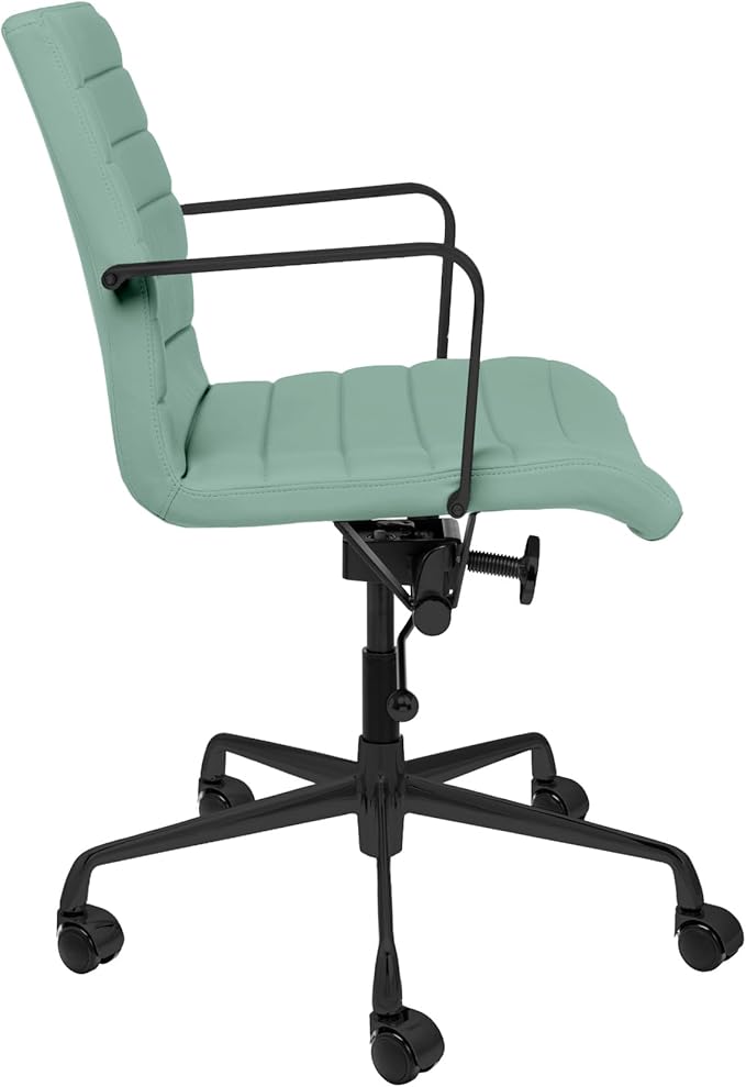 Laura Davidson Furniture SOHO II Ribbed Office Chair - Mid Back Desk Chair, Ergonomically Designed with Arm Rest & Swivel, Made of Faux Leather, Sage Green with Black Frame, Computer Chair