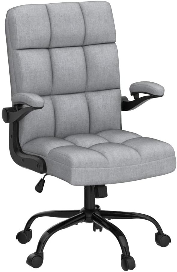 SEATZONE Home Office Executive Desk Chair with Wheels,Comfortable Ergonomic Flip-up Armrest Adjustable Swivel Computer Desk Chair,Grey