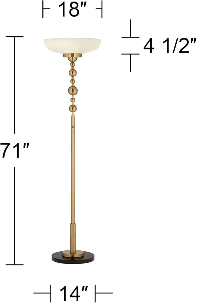 Possini Euro Design Summit Light Blaster Modern Torchiere Floor Lamp 71" Tall Warm Gold Metal Frosted White Glass Shade Decor for Living Room Reading Bedroom Bedside Office Family House Home